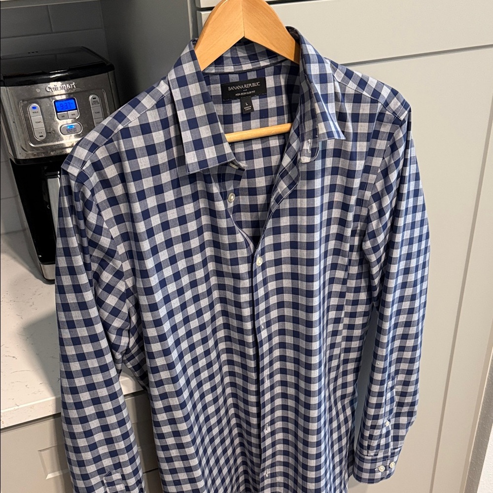 Banana Republic Men's Blue & White Gingham Button-Down Shirt